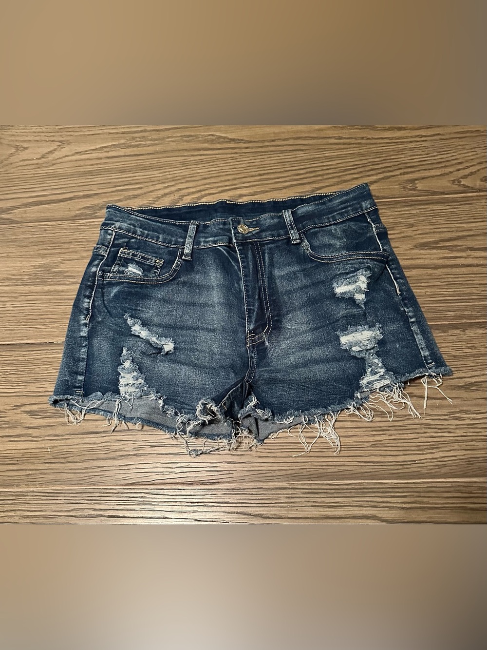 SHEIN Dark Blue Distressed Denim Cutoff Shorts
